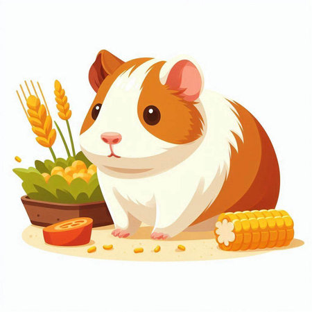 Cute guinea pig with corn on the cob. Vector illustration.のイラスト素材