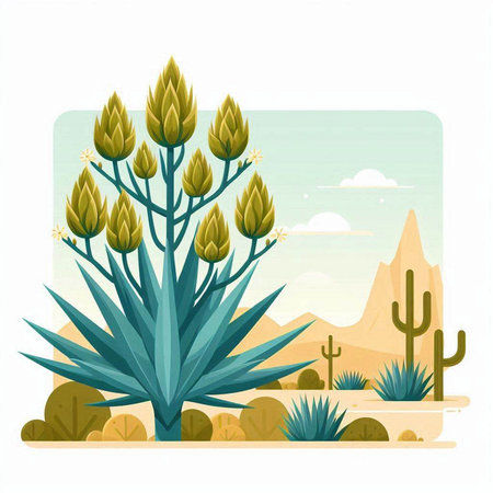 Desert landscape with cactus and succulents. Vector illustrationのイラスト素材