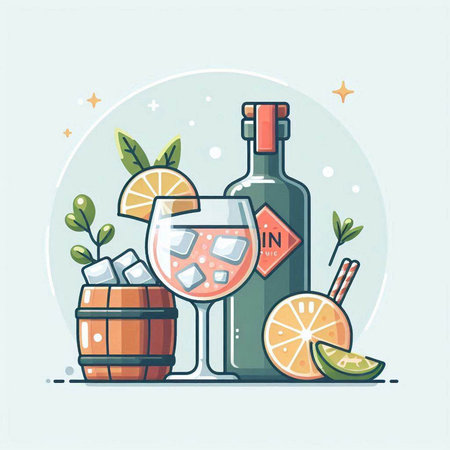Cocktail flat vector illustration. Alcoholic drinks collection. Colorful flat design.のイラスト素材