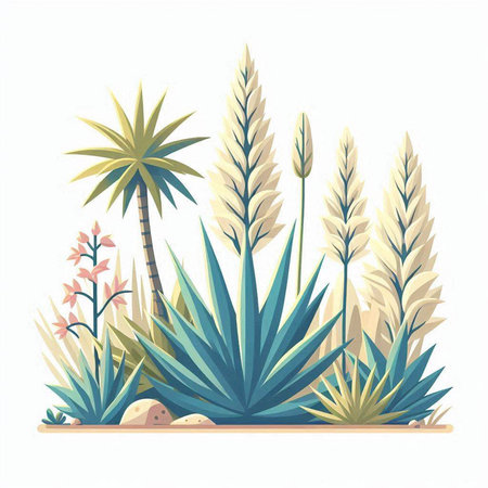 Tropical plant vector illustration isolated on white background. Cactus, aloe vera, succulent, agave, agave, eucalyptusのイラスト素材