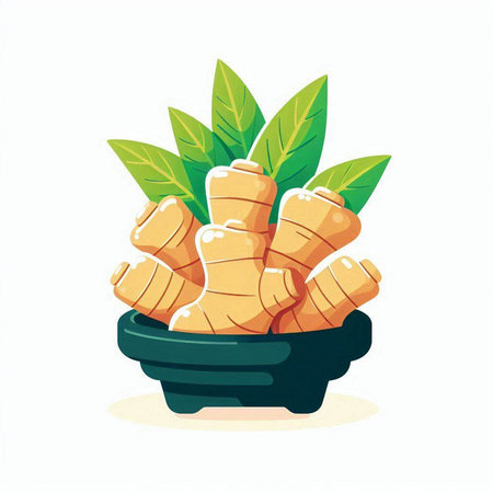 Ginger root in a pot isolated on white background. Vector illustration.のイラスト素材