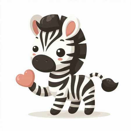 Cute cartoon zebra with heart on white background. Vector illustration.のイラスト素材