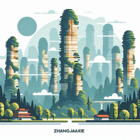 Zhangjiajie skyline in flat style. Vector illustration.のイラスト素材