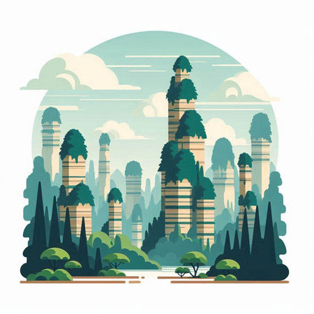 Landscape of the city with a lot of trees. Vector illustrationのイラスト素材