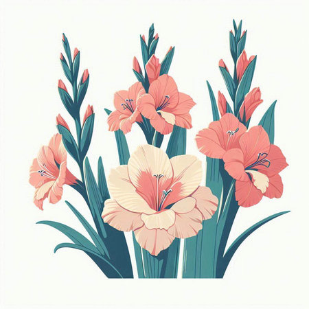 Gladiolus flowers bouquet isolated on white background. Vector illustration.のイラスト素材