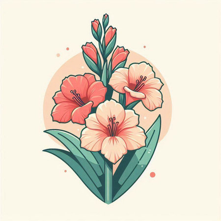 Vector illustration of pink and orange flowers in the shape of a heartのイラスト素材