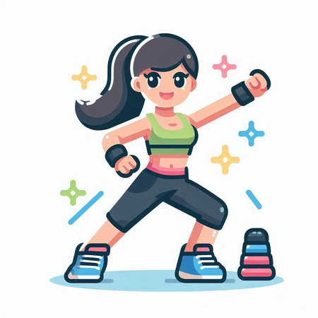 Sporty girl doing exercise with dumbbells. Vector illustration.のイラスト素材