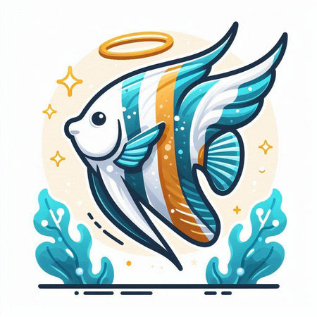 Cute cartoon fish with wings and a ring. Vector illustration.のイラスト素材