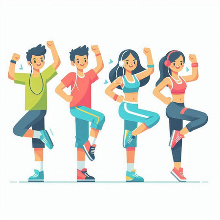Fitness, sport, training and lifestyle concept. Group of people running, jogging, running. Vector illustration in flat styleのイラスト素材