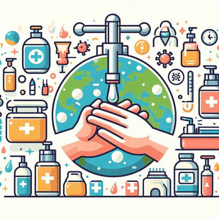 Coronavirus pandemic concept. Hand washing. Vector illustrationのイラスト素材