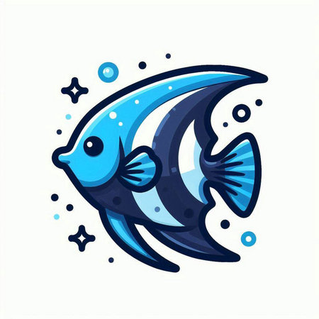 Blue sea fish isolated on white background. Vector illustration in trendy flat style.のイラスト素材