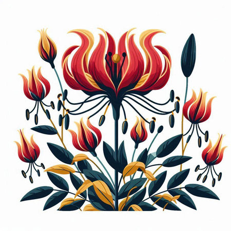 Illustration of lily flowers in retro style. Vector illustration.のイラスト素材
