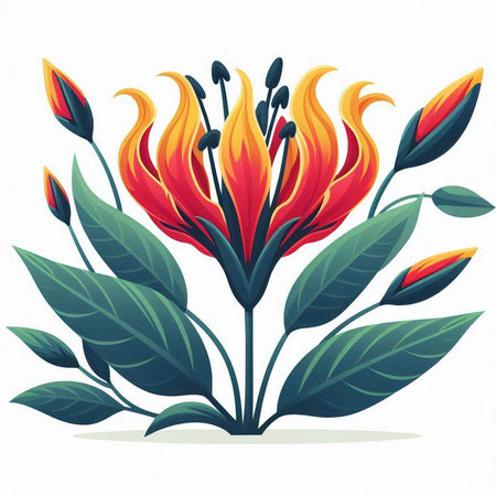 Illustration of a red and orange lily on a white backgroundのイラスト素材