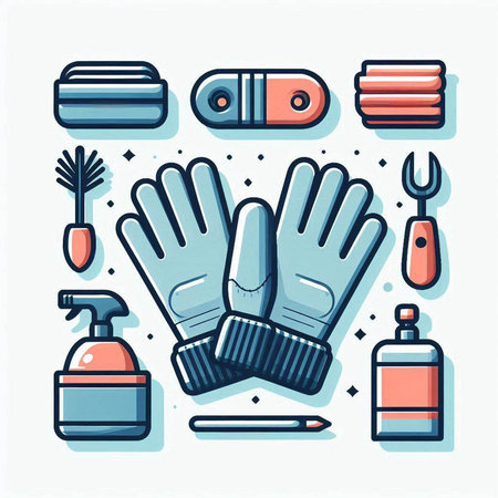 Vector set of hand hygiene equipment icons. Hand sanitizer, gloves, soap, antiseptic, spray bottle.のイラスト素材