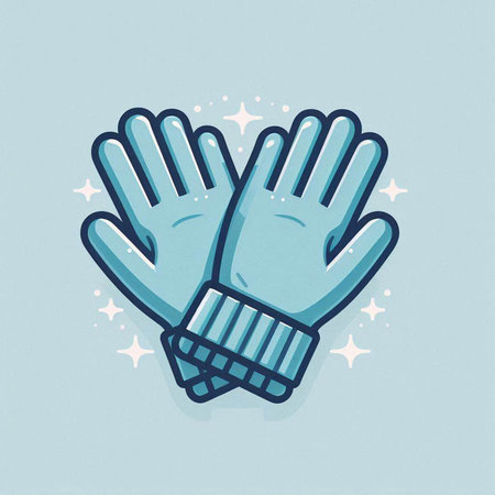 Illustration of winter gloves on blue background. Hand drawn vector illustration.のイラスト素材