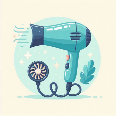 Hair dryer. Vector illustration in cartoon style. Flat design.のイラスト素材