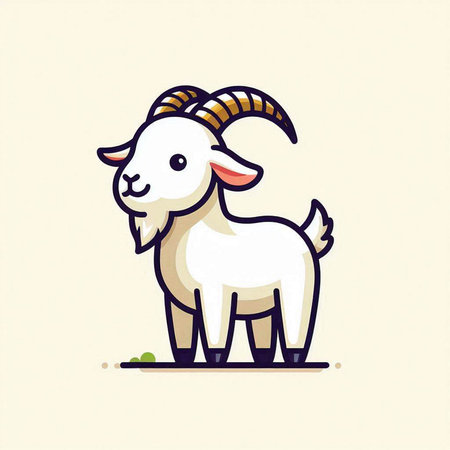 Vector illustration of a cute white goat on a light background. Cartoon style.のイラスト素材