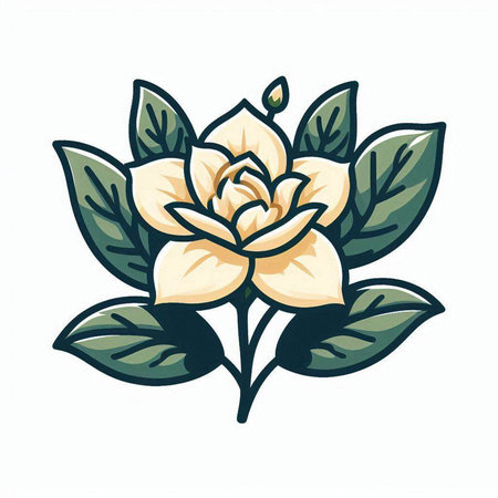 Hand drawn rose flower with leaves isolated on white background. Vector illustration.のイラスト素材