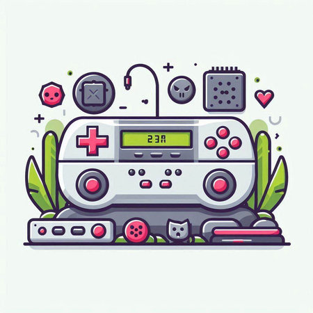 Retro video game console. Vector illustration in line art style.のイラスト素材