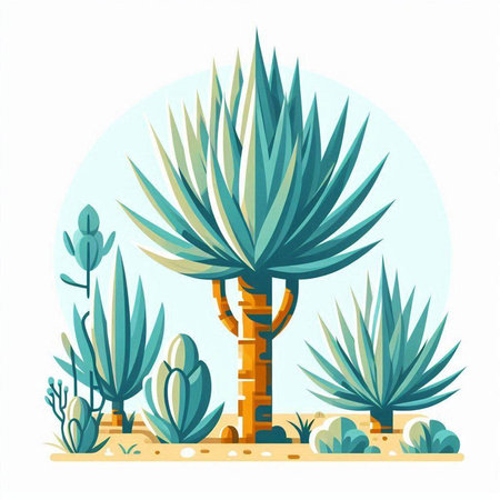 Illustration of a cactus in the desert. Vector illustration.のイラスト素材