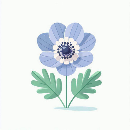 vector illustration of a blue anemone flower on a white backgroundのイラスト素材