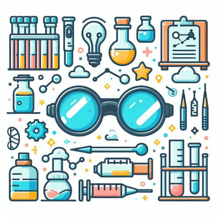 Science and chemistry line icons set for web and mobile apps. Vector illustrationのイラスト素材