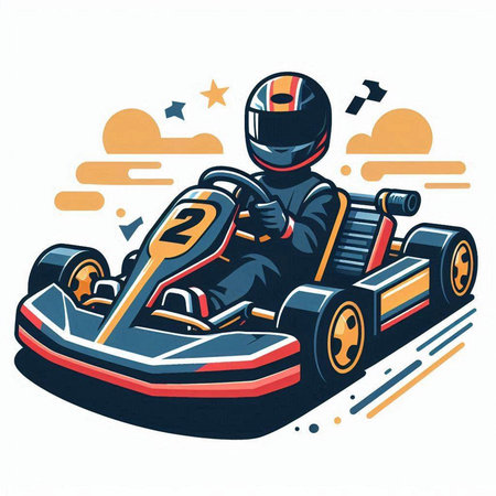illustration of a karting man racing on white background.のイラスト素材