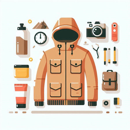 Flat design vector illustration concept of men's winter clothing and accessories.のイラスト素材