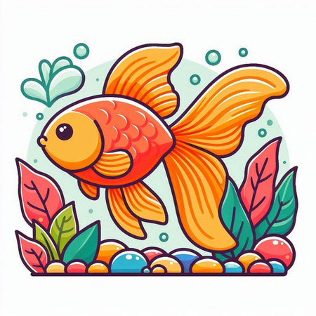 Cartoon goldfish isolated on white background. Colorful vector illustration.のイラスト素材