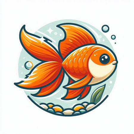 Illustration of a goldfish swimming in the water. Vector illustration.のイラスト素材