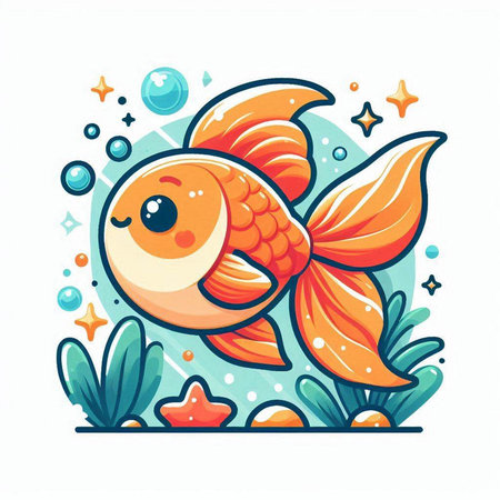 Cute cartoon goldfish. Colorful vector illustration in cartoon style.のイラスト素材