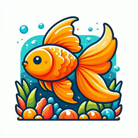 Cartoon goldfish. Vector illustration of a goldfish in the aquarium.のイラスト素材