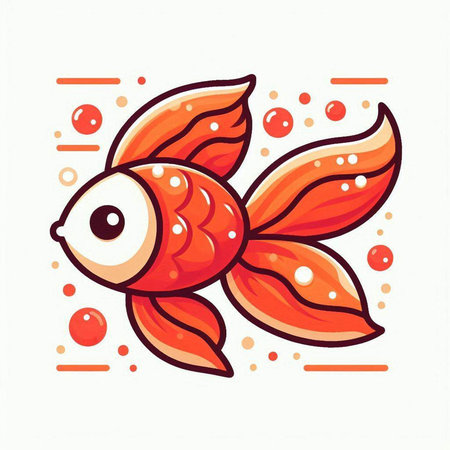 Cute cartoon goldfish. Vector illustration. Isolated on white background.のイラスト素材