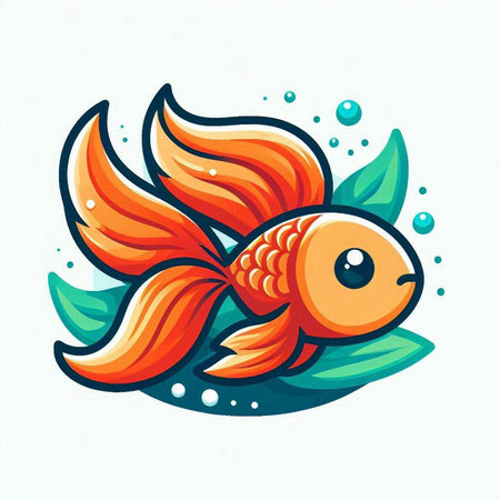 Vector illustration of a goldfish isolated on white background. Cartoon style.のイラスト素材