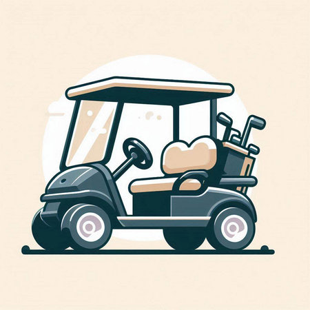 Golf cart with a heart on the steering wheel. Vector illustration.のイラスト素材