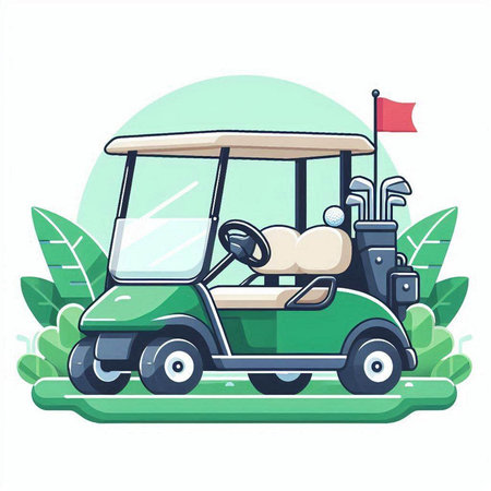 Golf cart on the golf course. Vector illustration in cartoon style.のイラスト素材