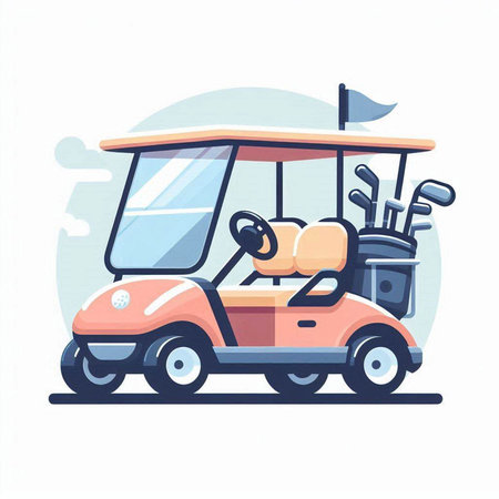 Golf cart on the road. Vector illustration in flat style.のイラスト素材