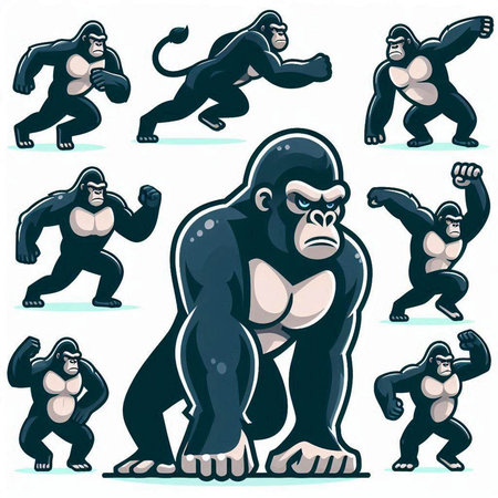 Vector illustration of a gorilla cartoon character set isolated on white background.のイラスト素材