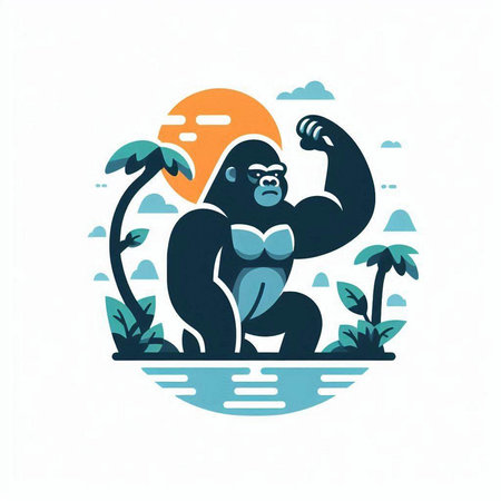 Gorilla in the jungle. Vector illustration in flat style.のイラスト素材