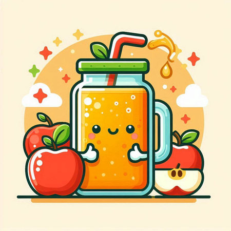 Fruit smoothie in a jar with apple slices. Vector illustration.のイラスト素材