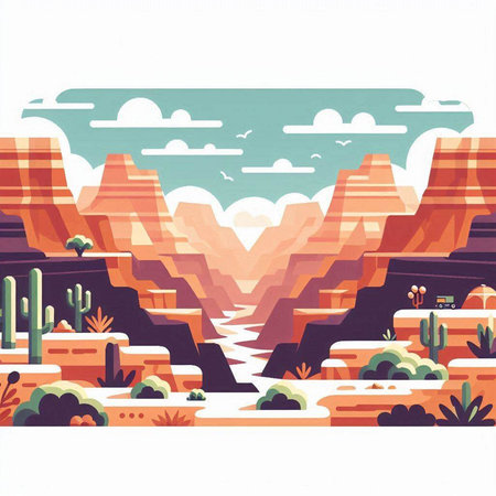 Landscape with desert and mountains. Vector illustration in flat style.のイラスト素材