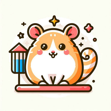 Cute hamster sitting on the seesaw. Vector illustration.のイラスト素材