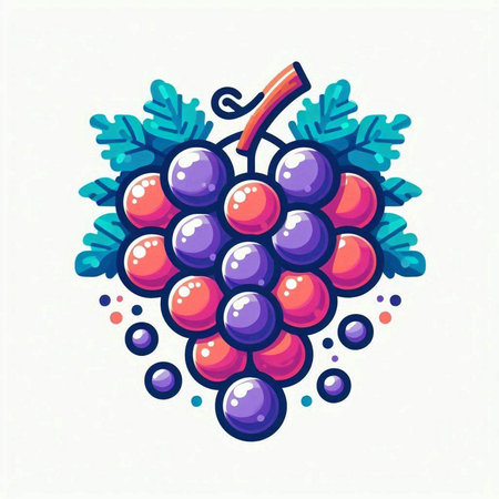 Grapes with leaves. Vector illustration in a flat style.のイラスト素材
