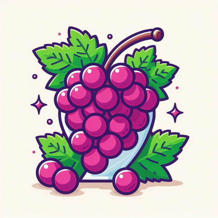 Grapes with leafs. Vector illustration in cartoon style.のイラスト素材