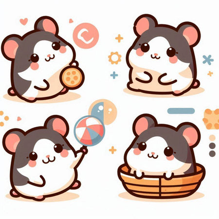 Set of cute cartoon hamster with different emotions. Vector illustration.のイラスト素材