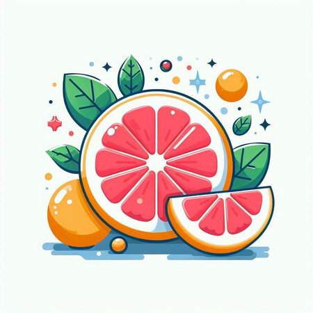 Vector illustration of grapefruit on white background. Flat cartoon style.のイラスト素材