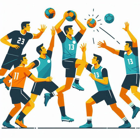 Soccer players in action. Vector illustration in flat cartoon style.のイラスト素材