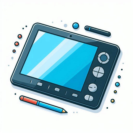 Tablet PC and Pencil on White Background, Vector Illustrationのイラスト素材