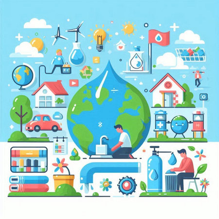Ecology concept. Vector illustration in flat design style. Save the planet.のイラスト素材