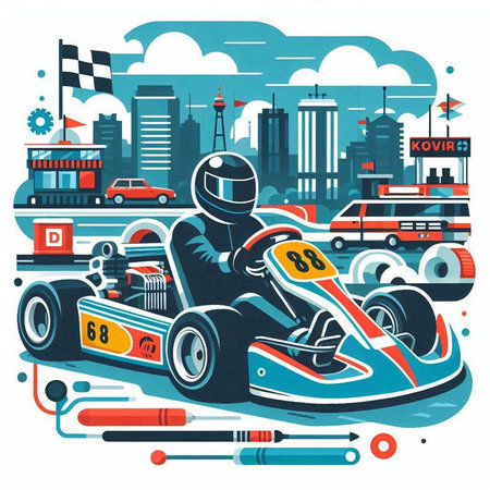 Vector illustration of karting on the background of the city.のイラスト素材